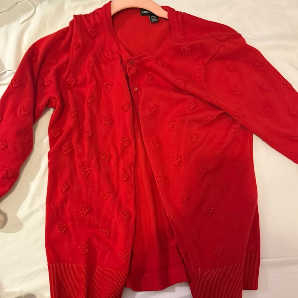 Red heart embroidered cardigan